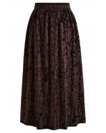 Falda midi de terciopelo con flecos brillantes Floret 3D en marrón