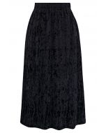 Falda midi de terciopelo con flecos brillantes y 3D Floret en negro