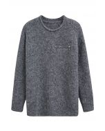 Suéter de punto borroso decorado con cremallera en gris