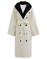 Abrigo largo con capucha de dos piezas falso en contraste en color crema
