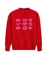 Suéter de punto con estampado de labios rojos en rojo