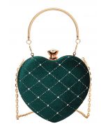Clutch de corazón de terciopelo con forma de diamante de alta gama en esmeralda