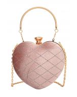 Clutch de corazón de terciopelo con forma de diamante de alta gama en rosa