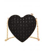 Clutch con forma de corazón brillante y lentejuelas de diamantes de imitación en negro