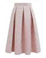 Falda midi de vuelo plisada de jacquard con corazón en relieve en rosa claro