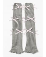Calentadores de pierna de punto con decoración Bowknot en gris