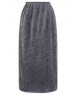 Falda lápiz de terciopelo adornada con lentejuelas en gris