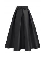 Luxurious Night Bowknot Pleated Midi Skirt in Black