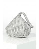Mini bolso de mano completo con diamantes de imitación en plata