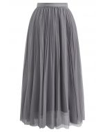 Falda de tul de malla plisada con ribete de purpurina en gris
