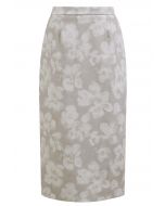 Falda midi de tubo floral elegante en gris