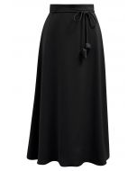 Falda midi con cintura anudada Glam en negro