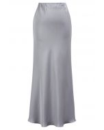 Falda larga de sirena con acabado satinado en gris