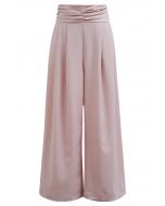 Pantalones anchos plisados de cintura alta fruncidos en rosa