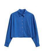 Camisa corta elegante con botones en azul