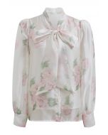 Fascinante camisa transparente con lazo floral de acuarela en color crema