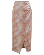 Falda asimétrica con abertura delantera Tie Dye en coral