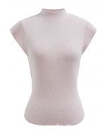 Top de punto con cuello simulado y cintura con cordón en la espalda en rosa