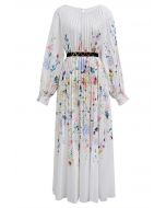 Vestido largo plisado en color acuarela de Blossoming Day en blanco