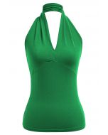 Top sin mangas con cuello en V y halter Optimal en verde