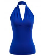 Top sin mangas con cuello en V y halter Optimal en azul