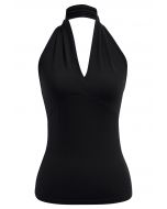 Top sin mangas con cuello en V y halter Optimal en negro