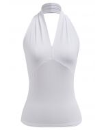 Top sin mangas con cuello en V y halter Optimal en blanco