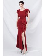 Vestido de sirena con abertura y ribete de volantes en rojo de Glamorous