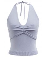 Top de punto con escote halter y detalle de pinzas en lavanda