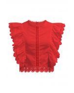 Top de algodón sin mangas con ribete de crochet en rojo