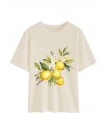 Camiseta con cuello redondo y estampado de flores de limonero