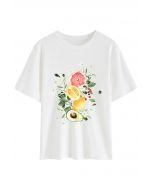 Camiseta con cuello redondo y estampado de frutas de colores