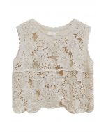 Top sin mangas de crochet bohemio calado