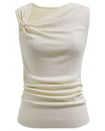 Top de punto sin mangas con nudo lateral en color crema