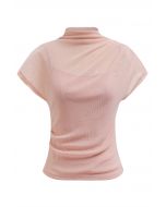 Top de malla con cuello simulado brillante en rosa