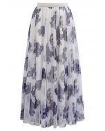 Falda midi de tul de malla floral acuarela en morado