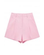 Shorts plisados de mezcla de lino con bolsillo lateral en rosa