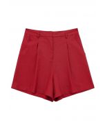 Shorts plisados de mezcla de lino con bolsillo lateral en rojo