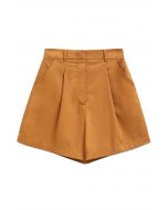 Shorts plisados de mezcla de lino con bolsillo lateral en calabaza