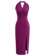 Vestido tubo con abertura y cuello halter de Modern Muse en color magenta