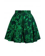 Minifalda plisada de jacquard floral verde