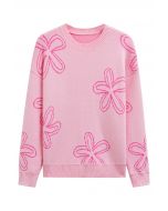 Suéter de punto jacquard con estampado floral en rosa