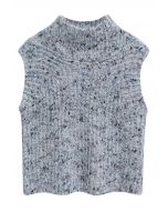 Blusa sin mangas con cuello alto y punto mixto difuso en gris