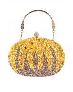 Clutch ovalado de calabaza con diamantes de imitación en amarillo