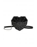 Bolso bandolera con forma de corazón y estampado de telaraña en negro