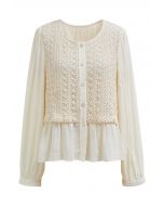 Camisa de botones con empalmes de crochet Comfy Touch