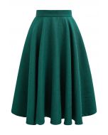 Falda midi acampanada de tweed suave en verde oscuro de Autumn Edit