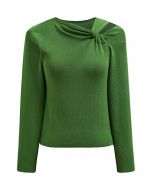 Blusa de punto de manga larga con escote anudado en los hombros en color verde