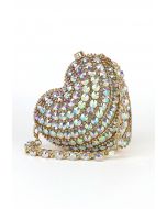 Bolso de hombro con forma de corazón y diamantes de imitación en dorado