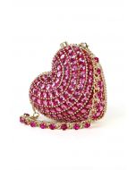 Bolso de hombro con forma de corazón y diamantes de imitación en color rosa